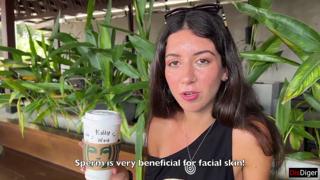 Drinking public coffee cum-covered face among strangers in Starbucks toilet fantasy
