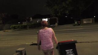 Dirty MILF Pissed on While Taking Out Trash in Busy Street