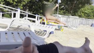 Public pool cum fest, she joined in on the jerk-off gangbang, got slammed in the shallow end