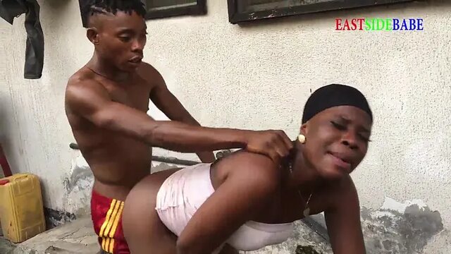 Young ebony babe and her chubby friend get fucked in public