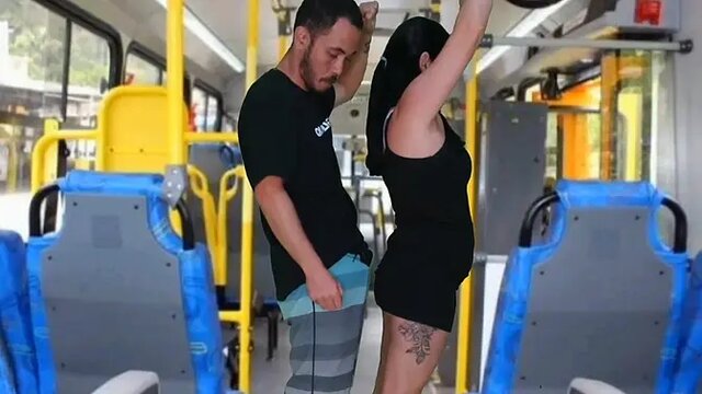 Busty Latina rides big cock on the bus