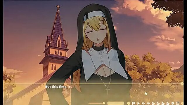 Busty anime nun slobbers on finger in public