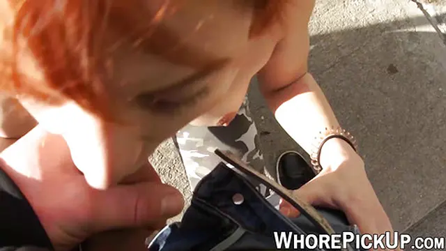 Cash exchange ends with redhead street babe giving blowjob