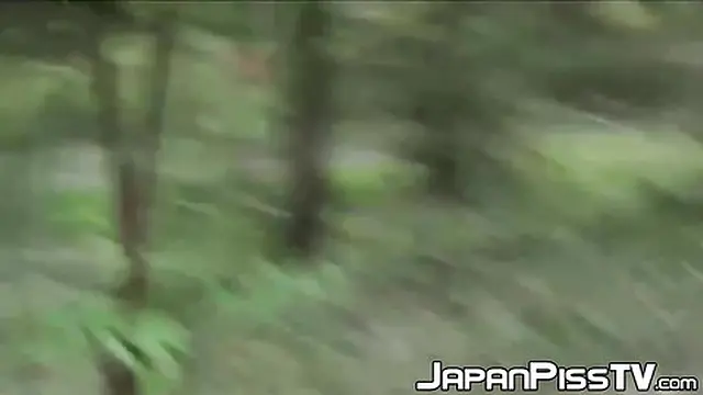 Sexy Japanese girl urinates behind bench in secluded park