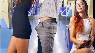 Slutty student lets stranger grope her ass in public!