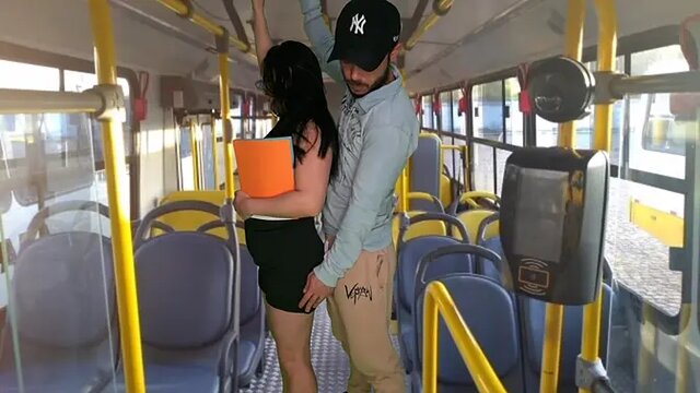 White girl gets her tight pussy fucked on the bus in public