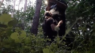 Step sister and I jerk off in the woods, hiding from her boyfriend