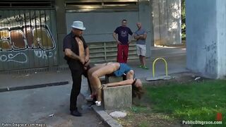 Bound Euro babe fucked in public