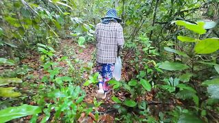 Thai girls walk in the forest and stop to have sex before going to collect mu  Thai audio 4K