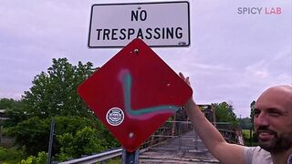 Exhibitionist and busty gets fucked on an abandoned bridge
