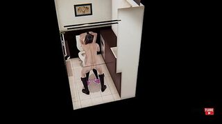 Hentai - Sexy girl meets a man with a big cock to fuck in a public restroom