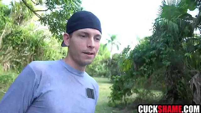 Cuck hubby watching wife hookup with stranger outdoors