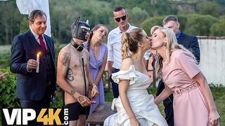 BRIDE4K. Sexy bride with natural tits is having a kinky sex with a groom dressed up as a hound
