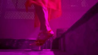 italian hot Milf Artemisia Love showing her long legs outdoor wearing sexy lingerie and high heels while smoking a cigarette