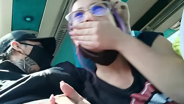 Blowjob and fucking with creampie in public service bus - BlakeProductions