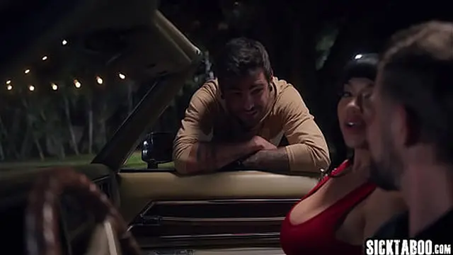 Night drive and hardcore threesome fucking with big tits MILF Little Puck