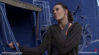 Bound whore publicly pleasured