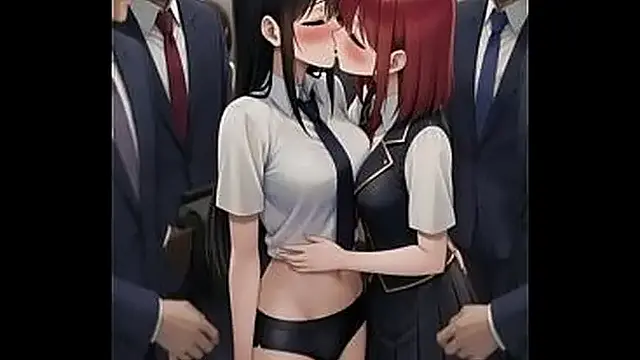 Asian girl feels up her friend in crowded subway