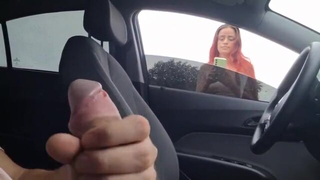 Hottie gets a risky handjob on the street