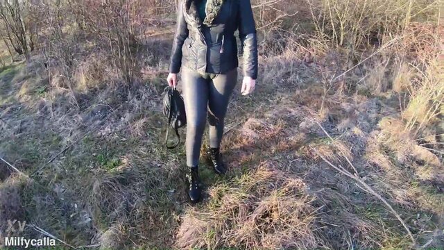 Housewife gets a public Seed on My Downjacket in clenching leather