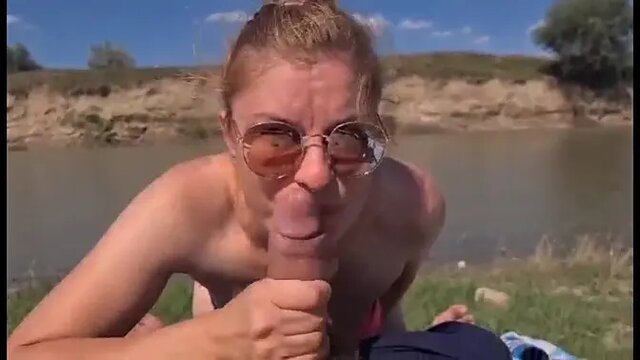 Public park blowjob with deepthroat and anal insertion