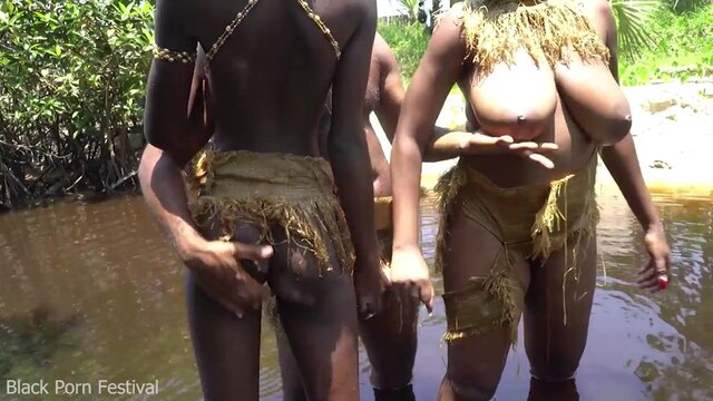 African villager gets lucky with two sultry girlfriends