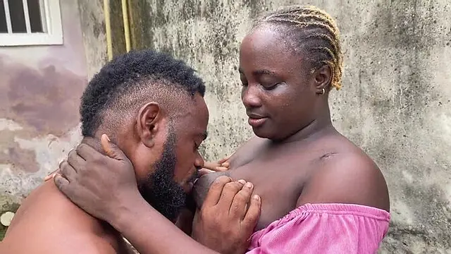 Amateur GF gets her neighbor's cock hard outside