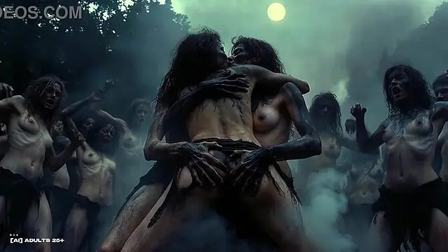 Lesbian witches heat up the forest with a bonfire orgy