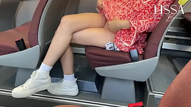 Sexy lady seduces and pleases herself on crowded transit
