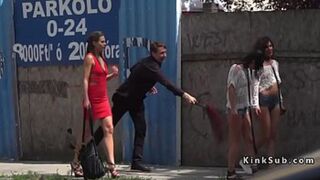Dirty dominatrix publicly exposes her scorching hot subs