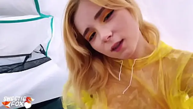 Teen Sucks and Has Rough Sex Outside in the Tent with Stranger