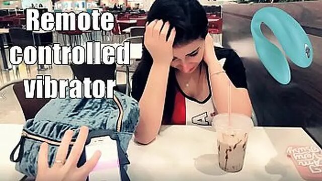 Emanuelly Cumming in Public with interactive toy at Shopping Public female orgasm interactive toy girl with remote vibe outside