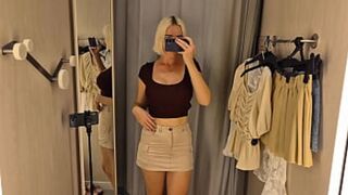 Public Fetish: Blonde Try-On Haul at Mall, Naked in透明衣物